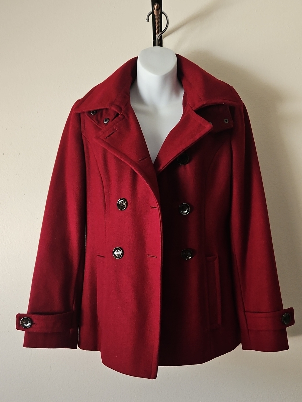 Calvin Klein Double-Breasted Peacoat - Deep Red - Picture 3 of 16